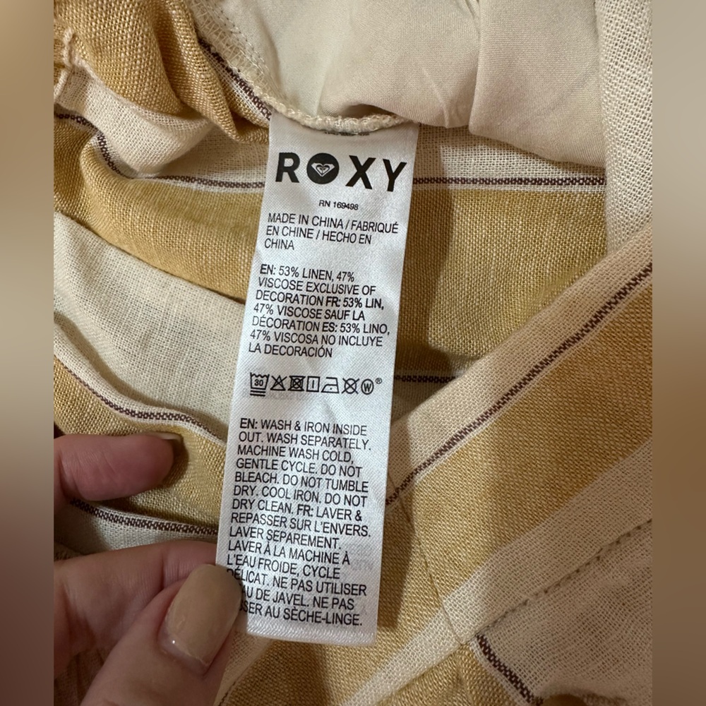 ROXY ADRIAN WIDE LEG LINEN BLEND PANTS AMBER GOLD STRIPE SIZE 31 NWT - Picture 10 of 12